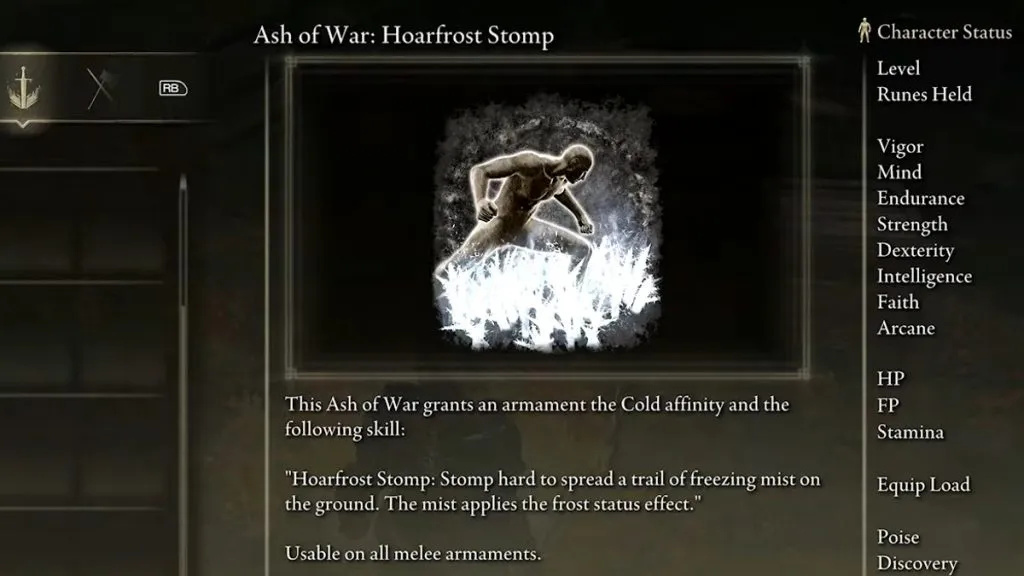 Elden Ring Hoarfrost Stomp Ash of War