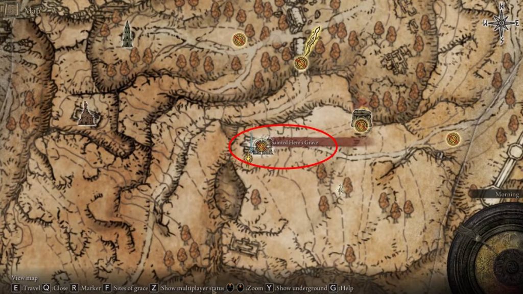 Карта пещеры Святых Героев Элден Ринг.  Elden Ring Карта пещеры Sainter Heros