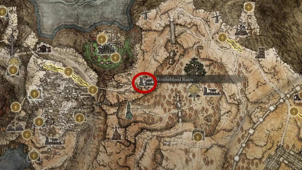 Elden Ring Writheblood Ruins Location Map