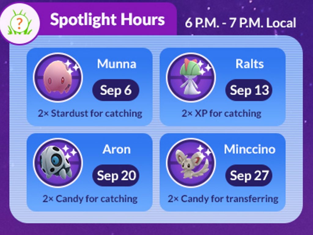 Pokemon GO September Spotlight Hours