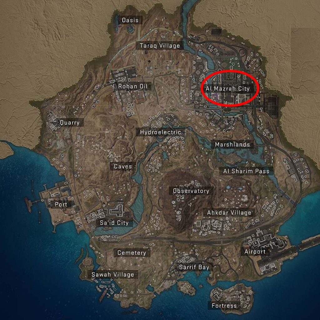 the Al Mazrah City POI on the Warzone 2 map