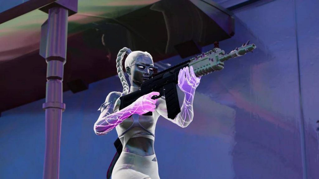 a woman holding an EvoChrome Burst Rifle in Fortnite
