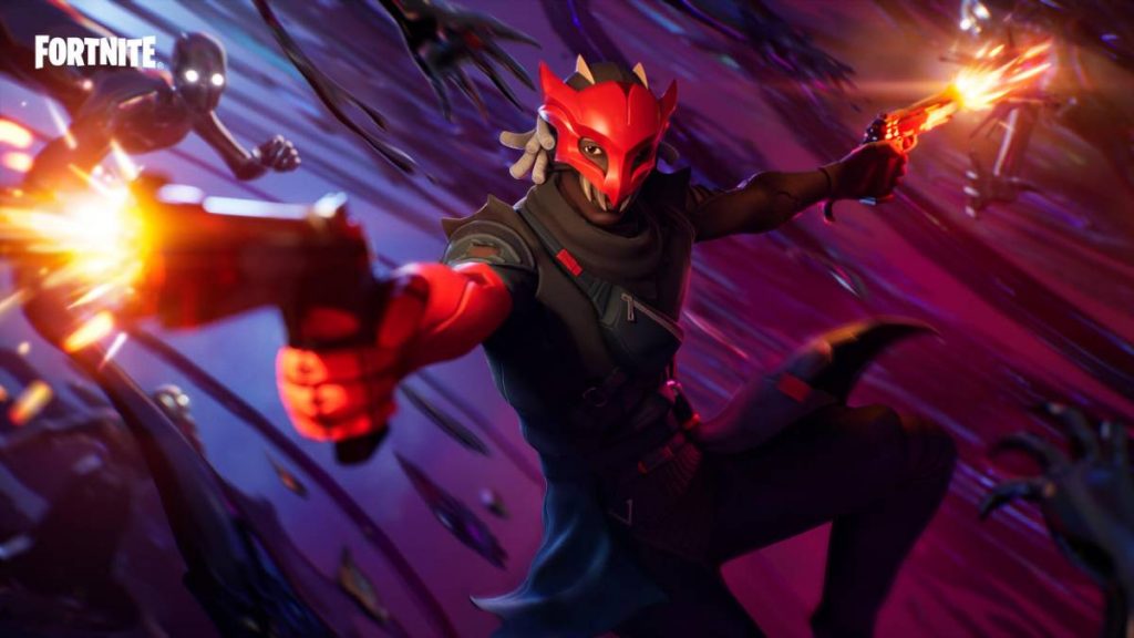 Red Claw from Fortnite Crew shooting two red guns