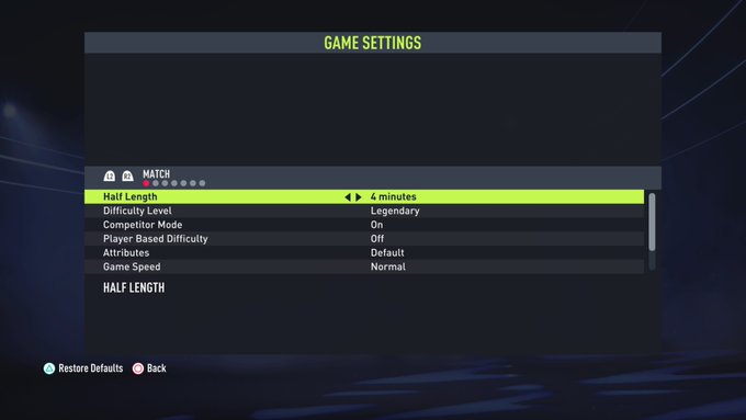 Game length settings for FIFA 23 EA Play trial