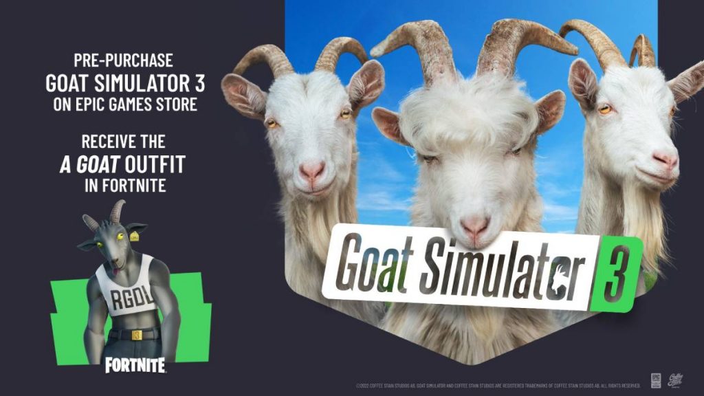 the A Goat skin from Fortnite next to the Goat Simulator 3 Logo