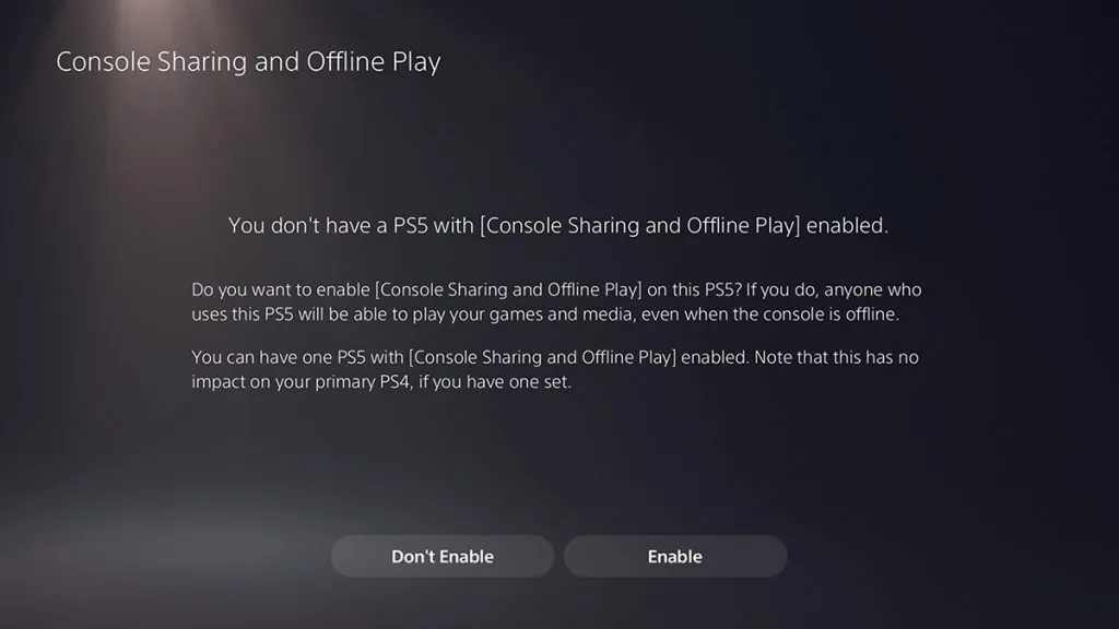 PS5 console sharing enable