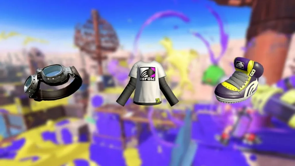 the pilot goggles, Zink layered LS and Purple Hi-Horses from Splatoon 3