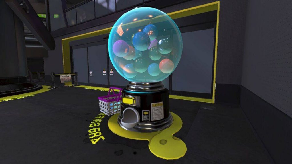 the Shell-Out machine from Splatoon 3 with different coloured balls inside of its plastic frame