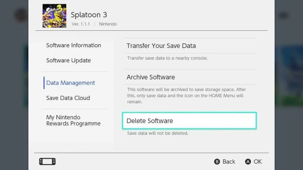 Splatoon 3 How to Delete Software