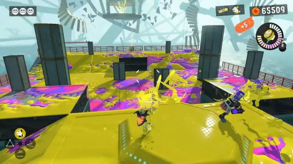 an inkling in an ink covered arena in the Secret Kettle stage in Splatoon 3