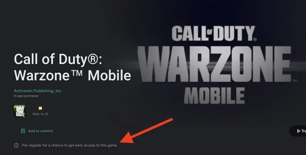 Warzone Mobile Android Pre-Registration Early Access Message