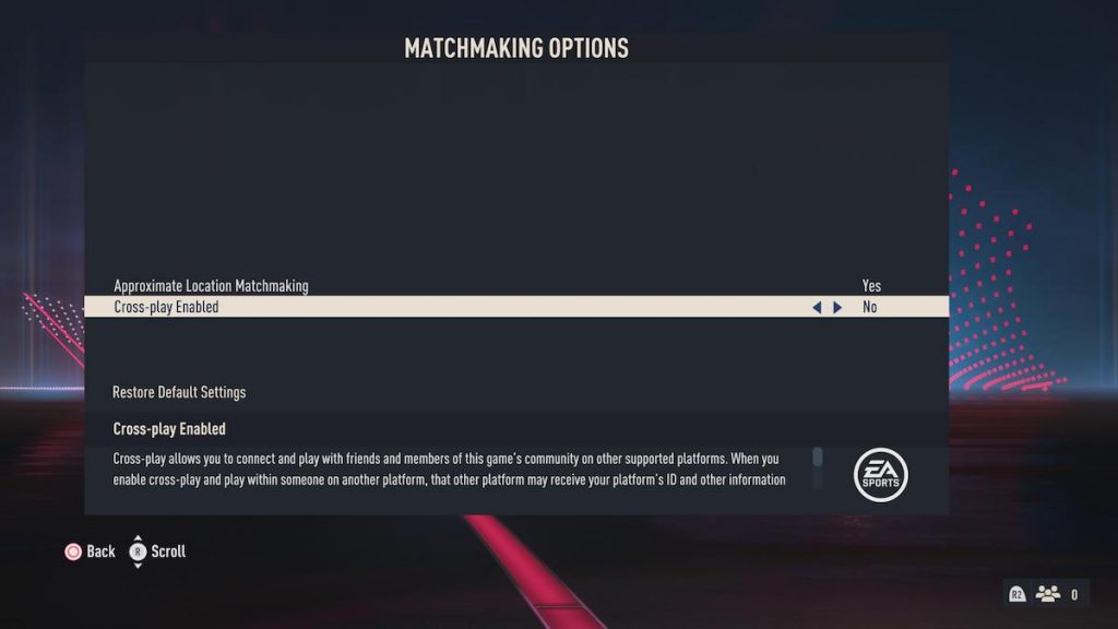 Disable Cross-play in FIFA 23