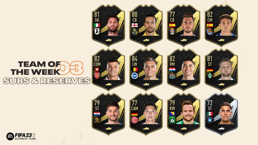 TOTW 3 Prediction Subs & Reserves