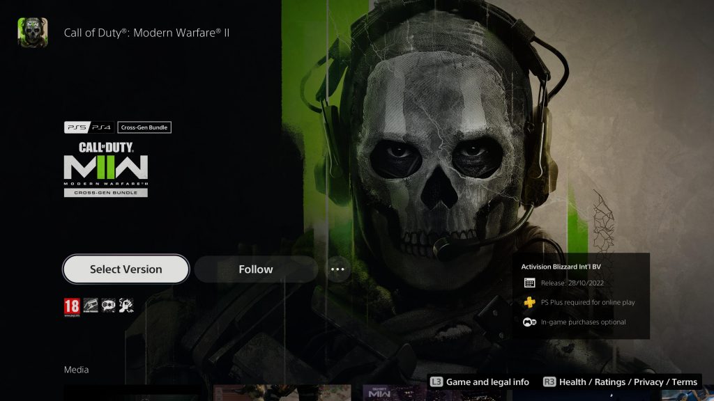 The MW2 PlayStation pre-order screen