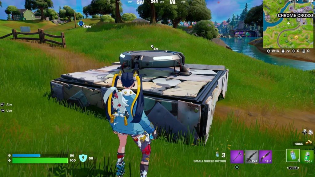 a launch pad in Fortnite with the Lennox Rose skin next to it