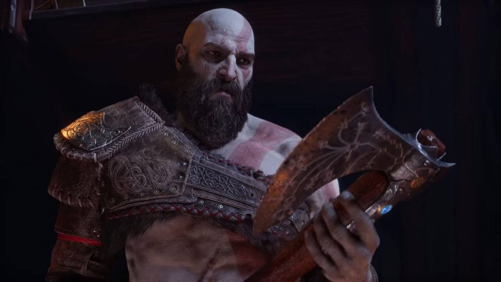 Kratos holding his axe in God of War Ragnarok