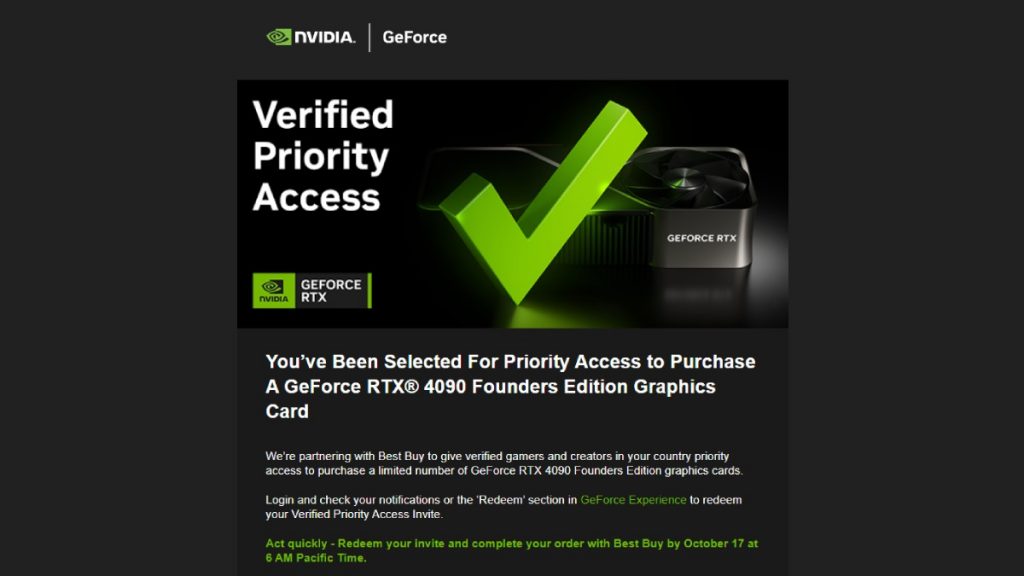 NVIDIA Priority Access GeForce RTX 4090 Invite