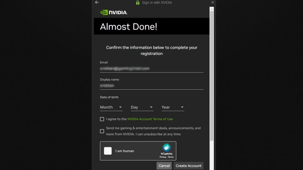 NVIDIA account login details geforce experience