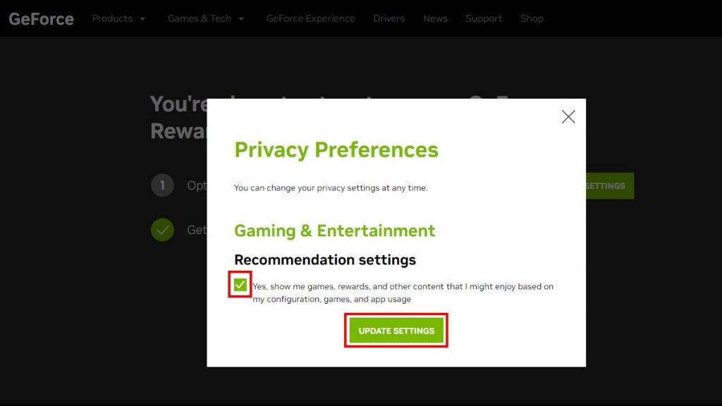 Privacy Preferences GeForce Experience