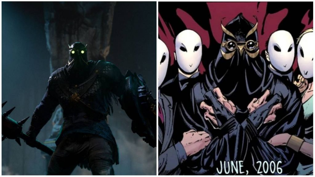 Talon from Gotham Knights on the left and his comicbook version on the right