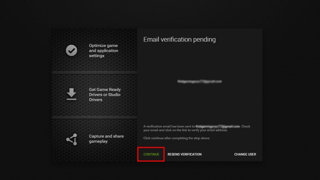Verification Email Window GeForce Experience
