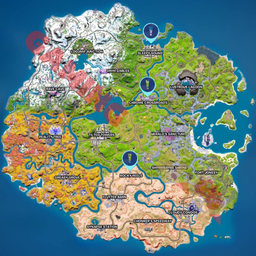 the fortnite map showing locations of Launch Pads