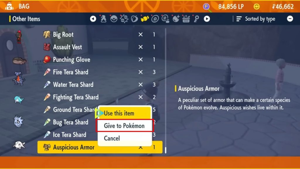 Auspicious Armor Give as Hold Item Pokemon Scarlet and Violet