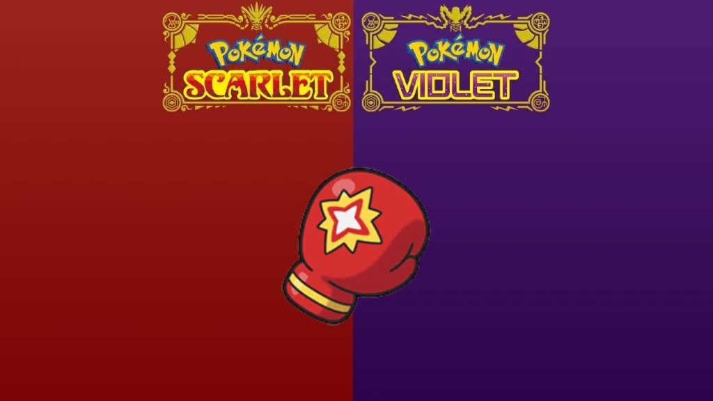 the Punching Glove against a purple and red background with the Scarlet and Violet logo above it
