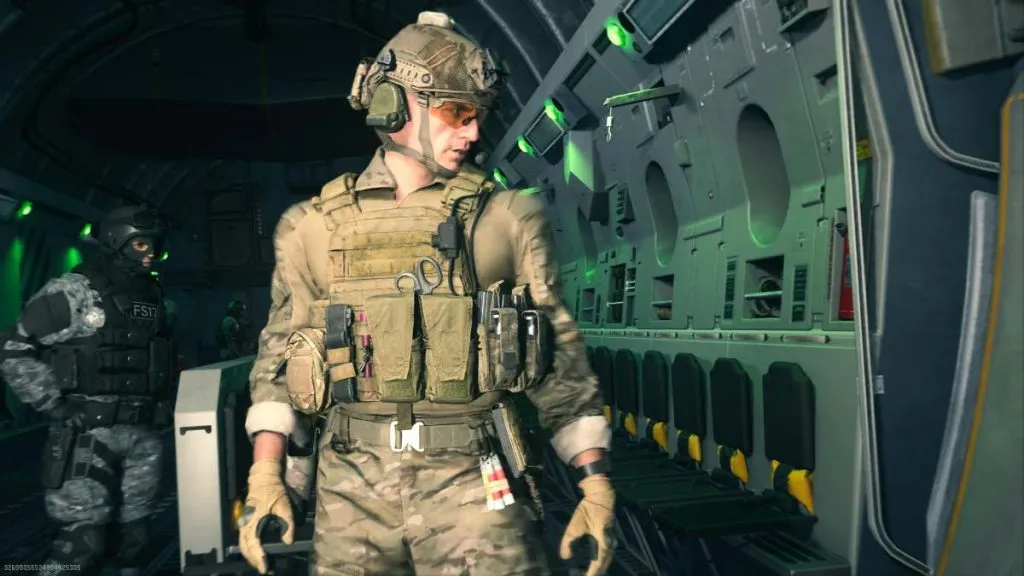 a soldier waiting in the plane in Warzone 2.0