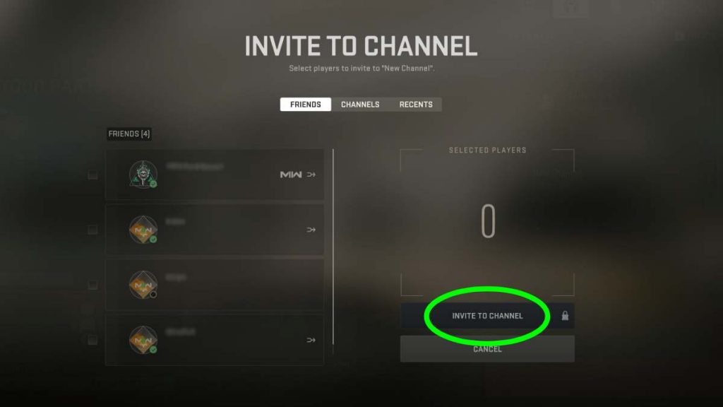 the Invite to Channel page in Warzone 2