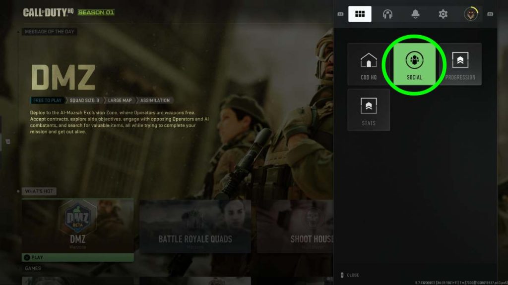 the social tab in Warzone 2