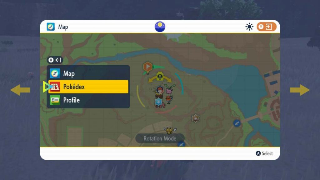 the map in scarlet and violet showing the option to open the Pokedex