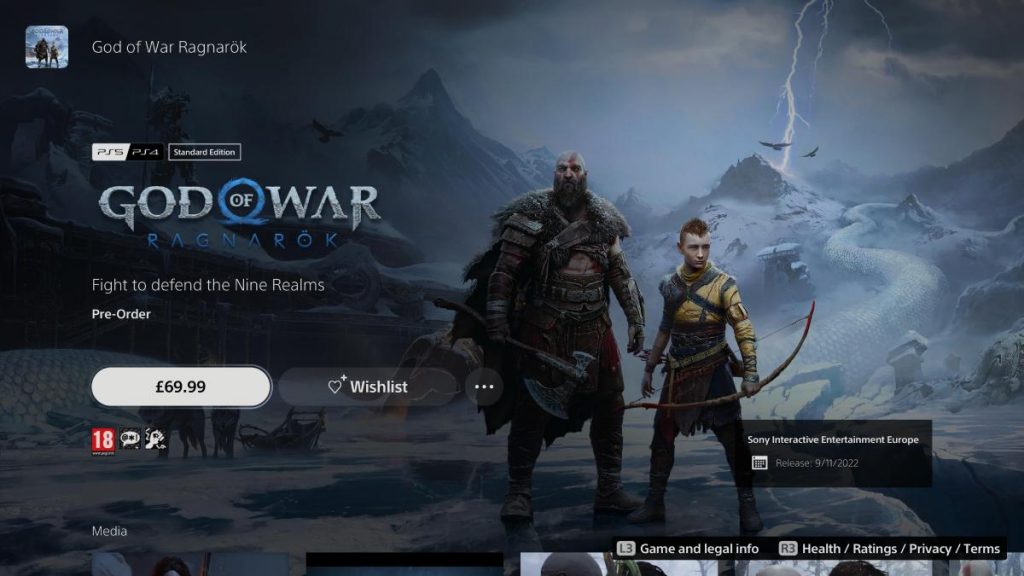 the PS5 store page for God of War Ragnarok