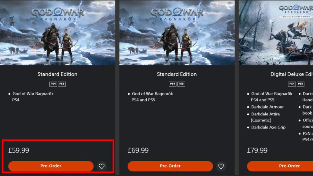 The god of war ragnarok store page for ps4