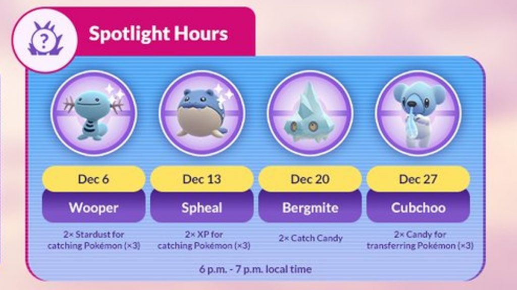 Pokemon GO December Spotlight Hours