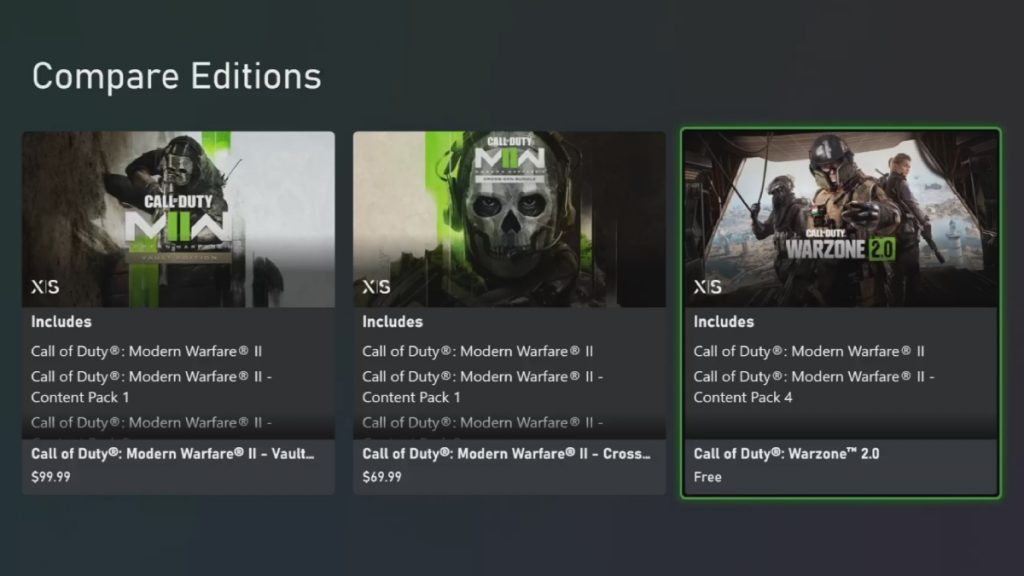 Warzone 2 Editions on Xbox Series X