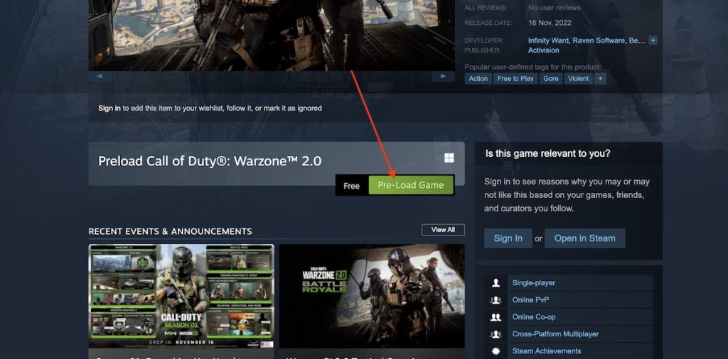Steam PC Warzone 2 Listing Page