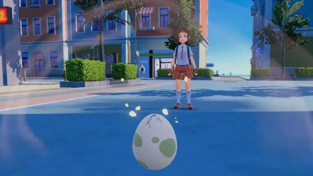 a player stood next to a hatching Pokemon egg in Scarlet and Violet