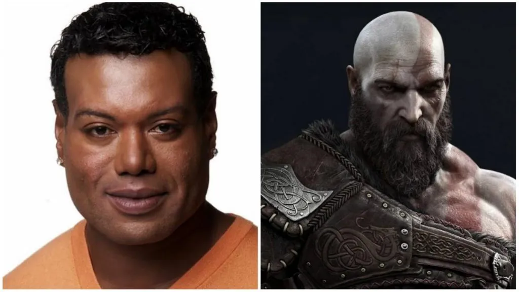 a picture of actor Christopher Judge next to Kratos