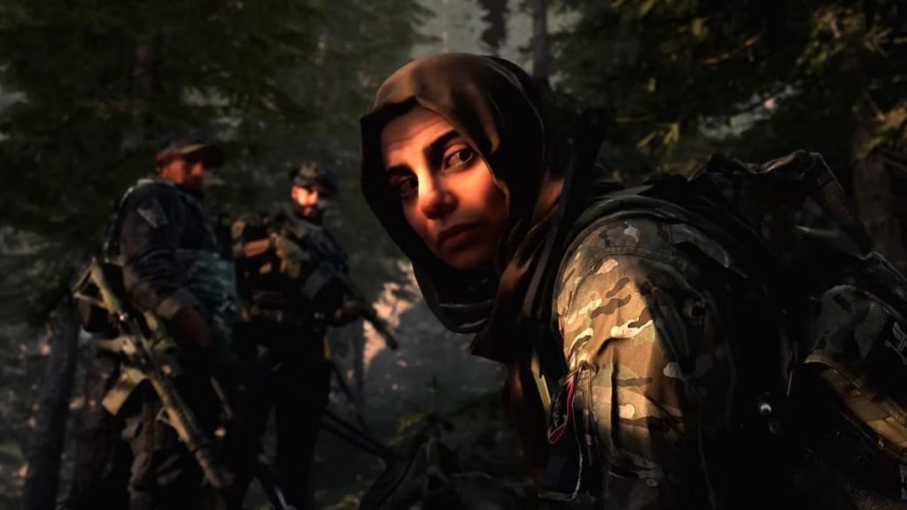Farah, Captain Price and Gaz in a forest in a MW2 Raid