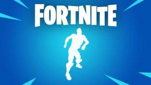 the rambunctious emote from Fortnite against a blue background with the logo above it