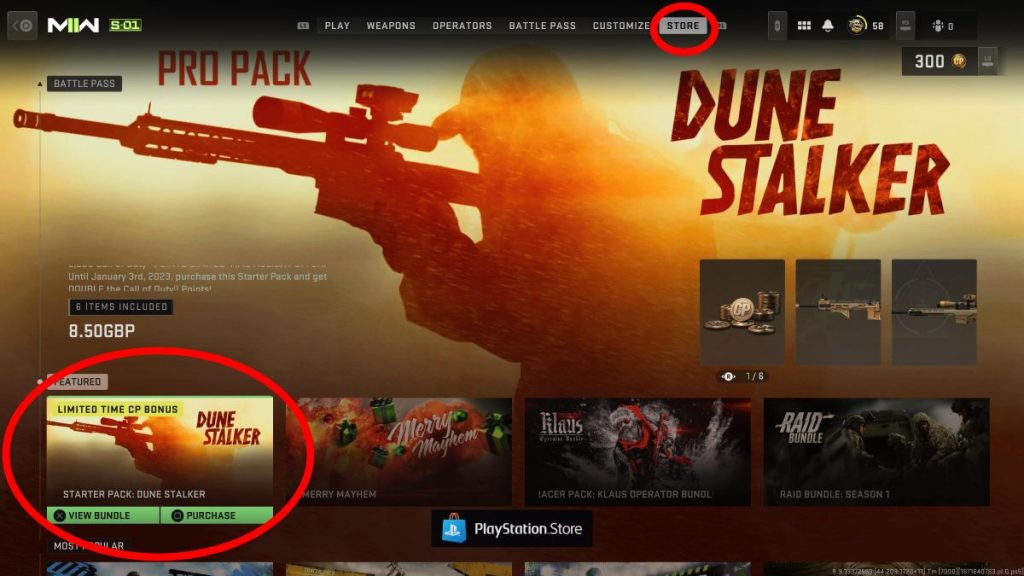 the MW2 in-game listing of the Dune Stalker Pro Pack