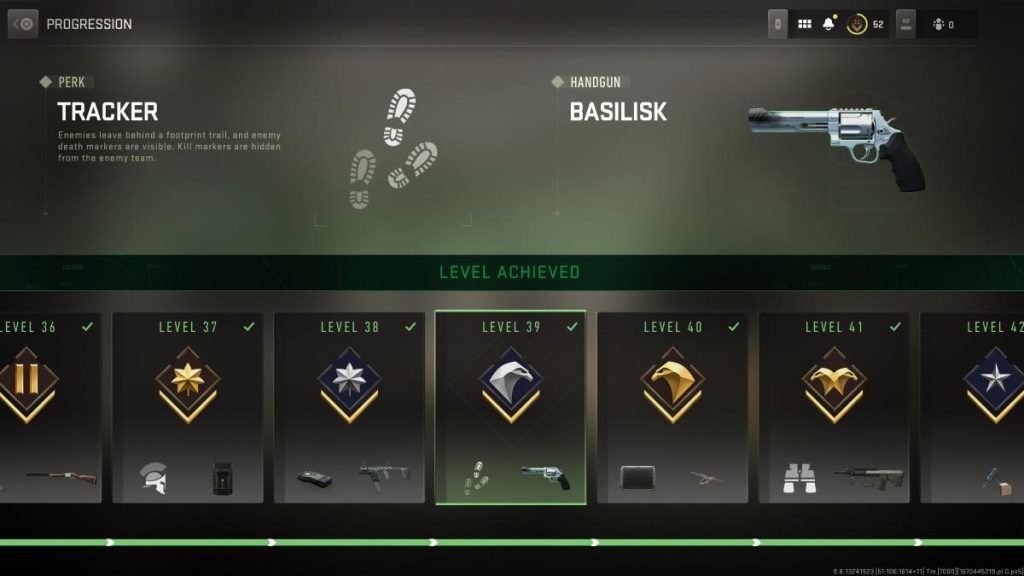 the progression screen in MW2 showing the Basilisk
