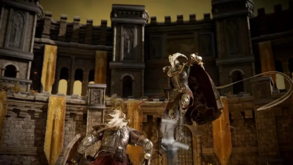 two players fighting each other in the colosseum in Elden Ring