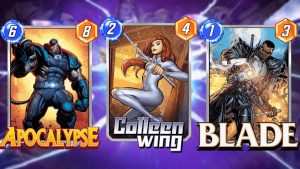 Apocalypse, Colleen Wing and Blade cards from Marvel Snap