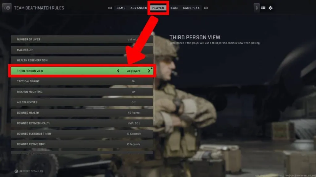 The Third Person View option in MW2