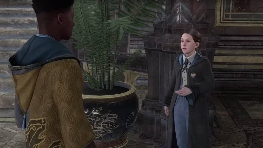 the player character talking to a student in Hogwarts Legacy