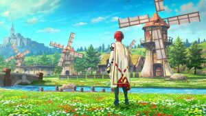 Alear from Fire Emblem Engage stood in a field with windmills in the distance