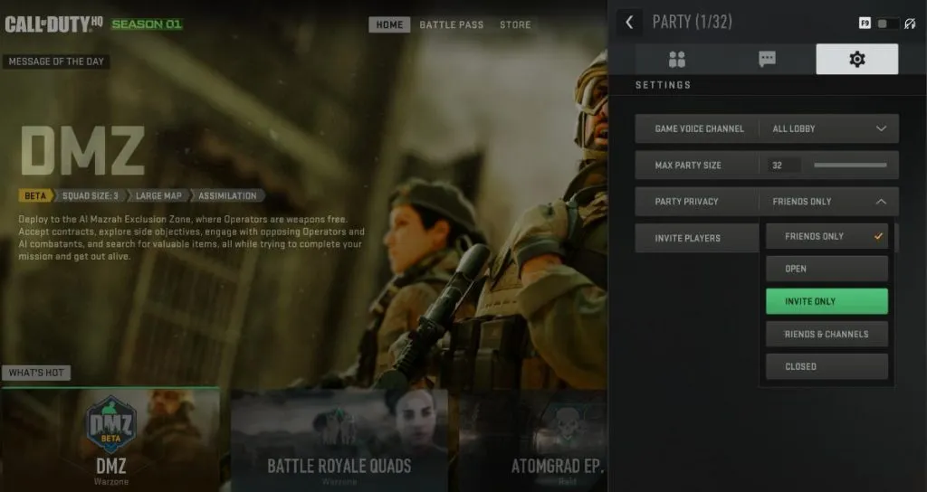 How to Make Party Invite Only in MW2 & Warzone 2