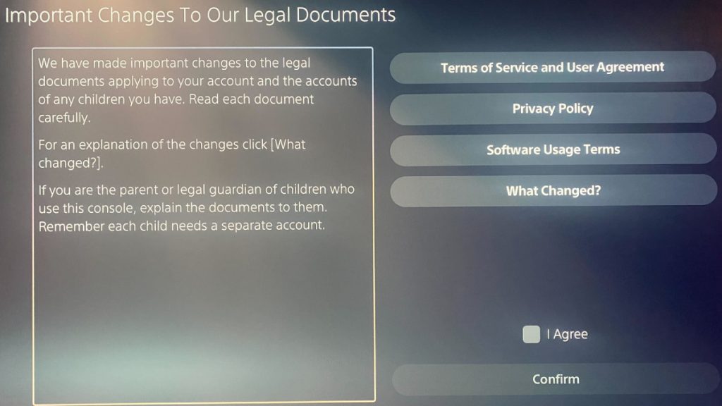 PSN Legal Documents Bug